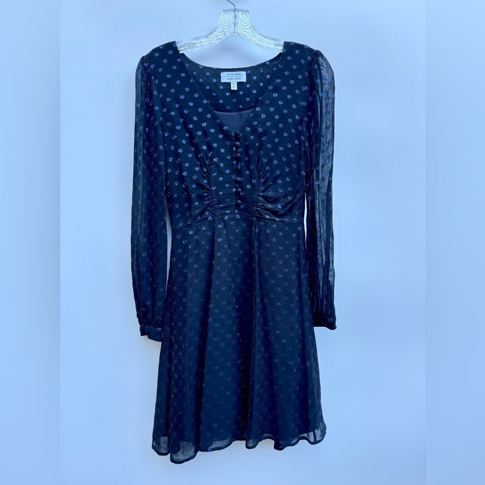 & Other Stories LA Atelier Black Metallic Blue Polka Dot Long Sleeve Dress 4